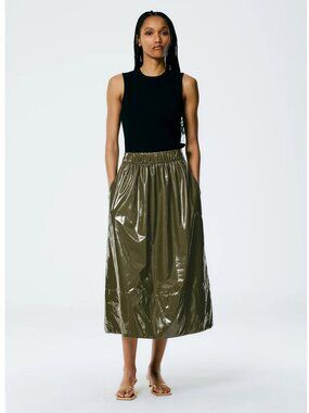 Tibi Light Weight Stretch Patent Smocking Waistband Full Skirt